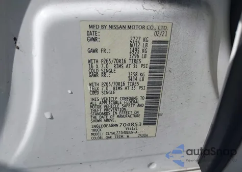 2021 Nissan Frontier Sv 4X2 из США, поврежденный, VIN 1N6ED0EA8MN704853